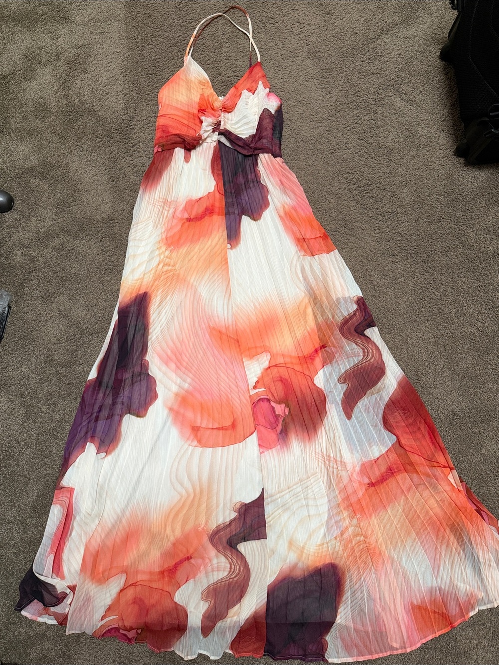 Express White Midi Dress with Coral, Orange & Plum Watercolor Print